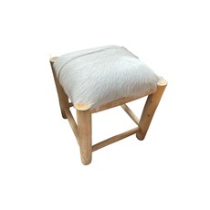 Tabouret en Teck + peau de chèvre 40x40x45 cm