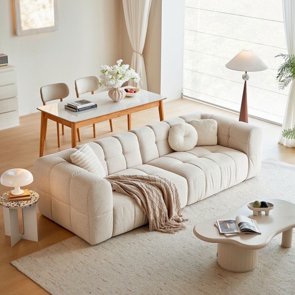 Canapé 3 places en tissu 215x108x76 cm Blanc