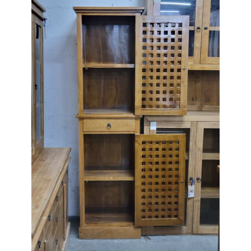 Colonne 2 portes en Caillebotis et 1 tiroir 53x45x200 Cm Naturel