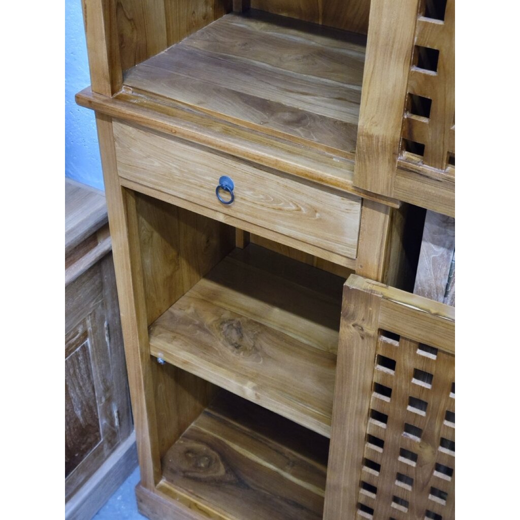 Colonne 2 portes en Caillebotis et 1 tiroir 53x45x200 Cm Naturel