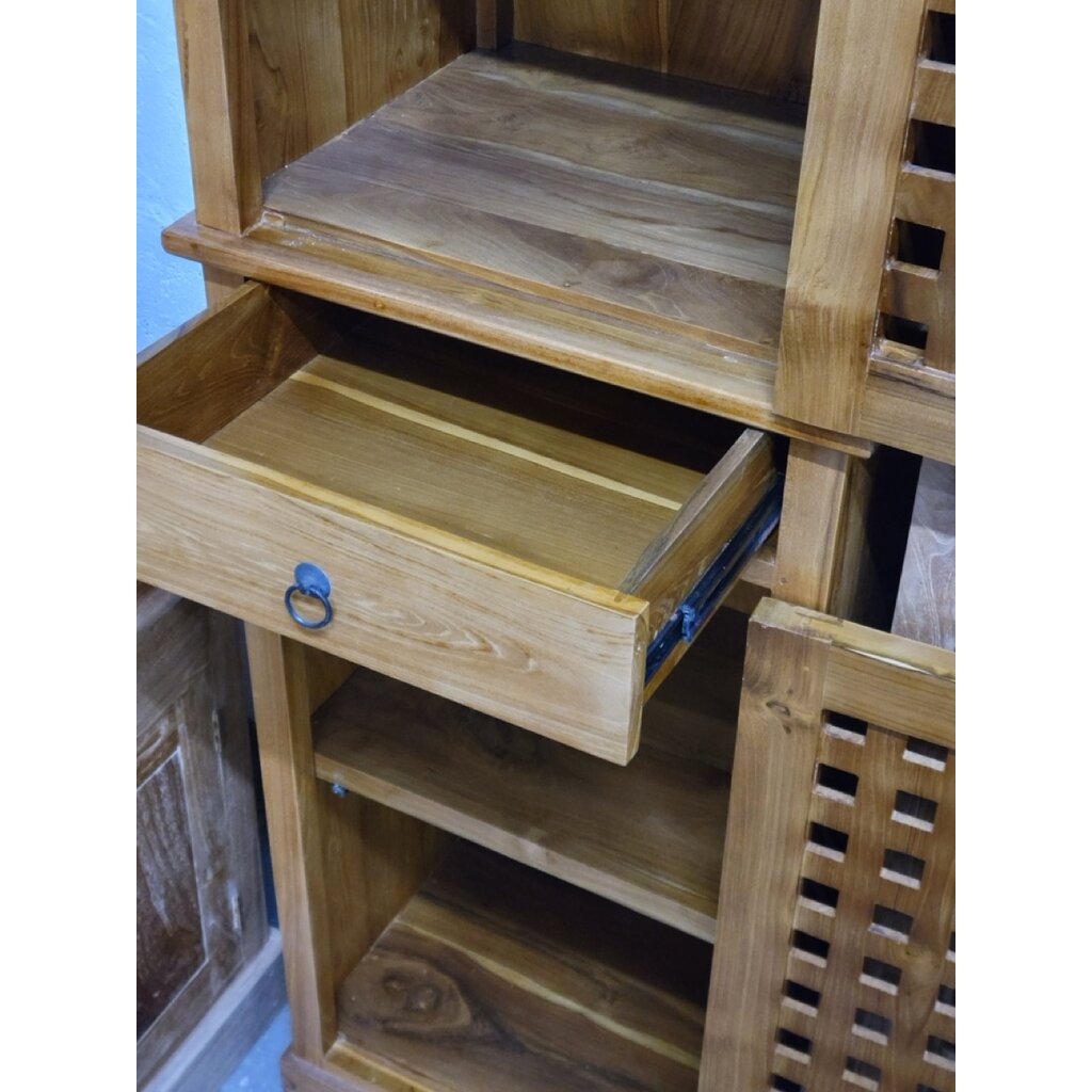 Colonne 2 portes en Caillebotis et 1 tiroir 53x45x200 Cm Naturel