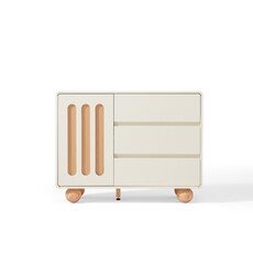 Buffet 1 porte 3 tiroirs 100 cm - Blanc et bois