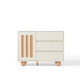 Buffet 1 porte 3 tiroirs 100 cm - Blanc et bois