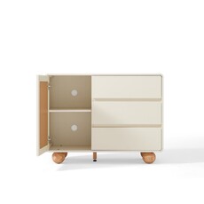 Buffet 1 porte 3 tiroirs 100 cm - Blanc et bois