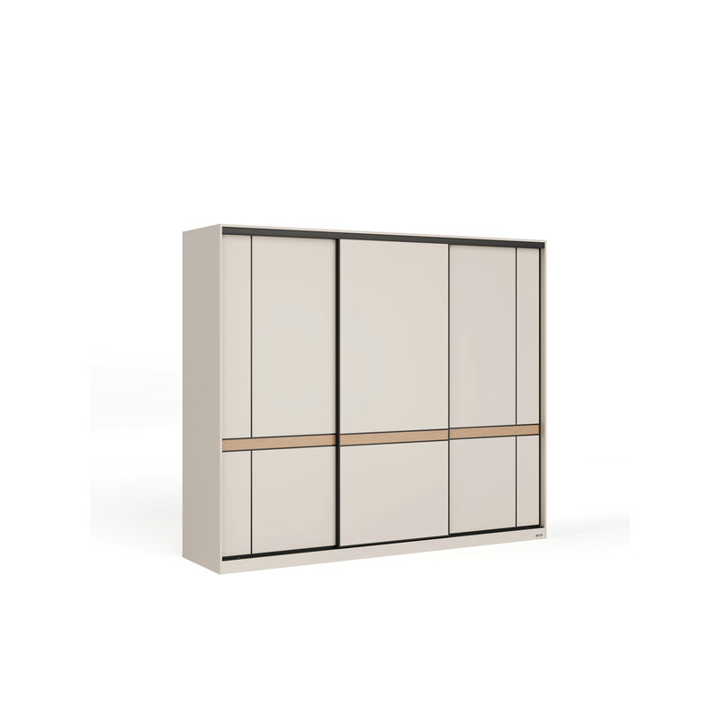 Armoire avec 3 portes coulissantes 240 cm - Gris et Bois