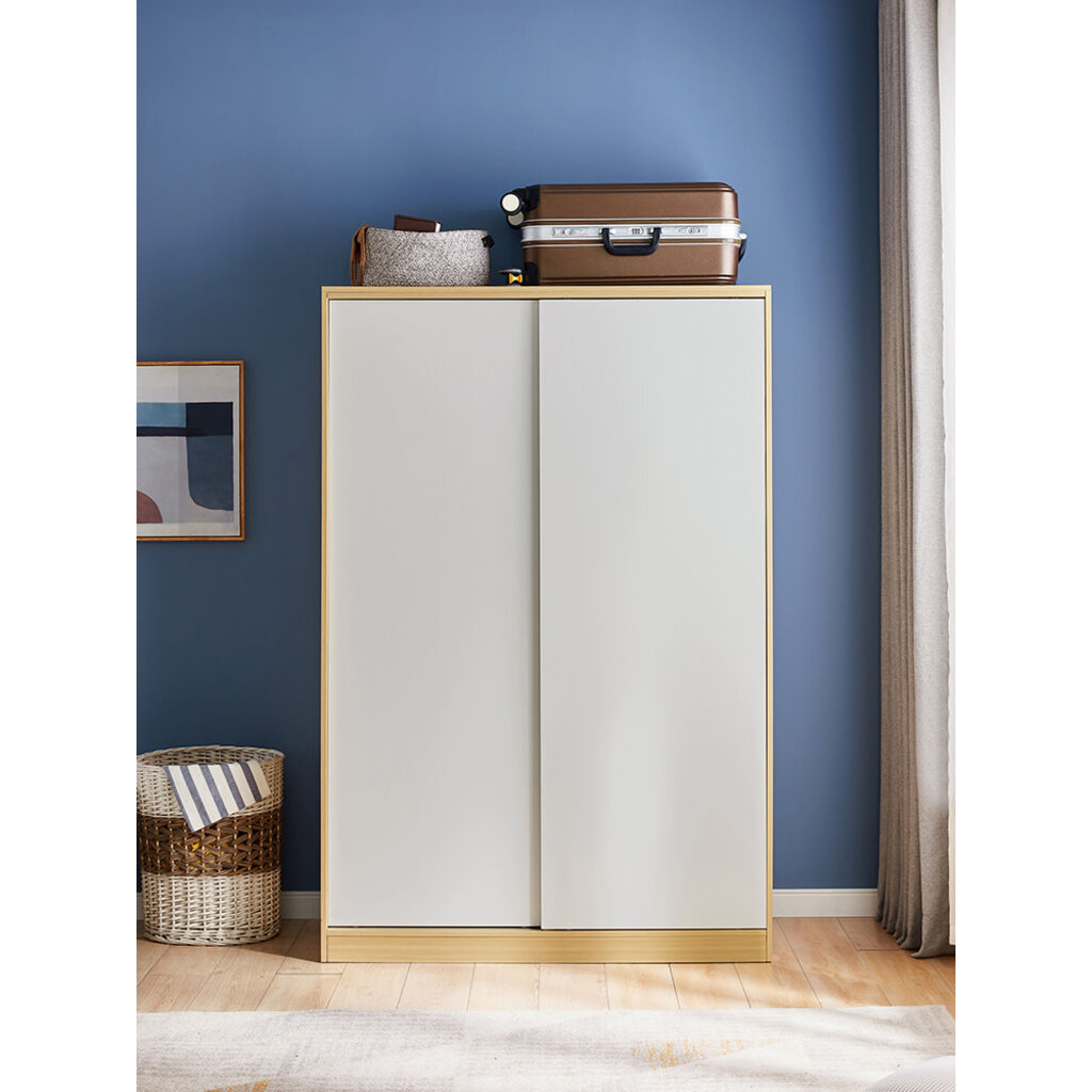 Armoire 2 portes coulissantes 120 cm - Blanc et bois