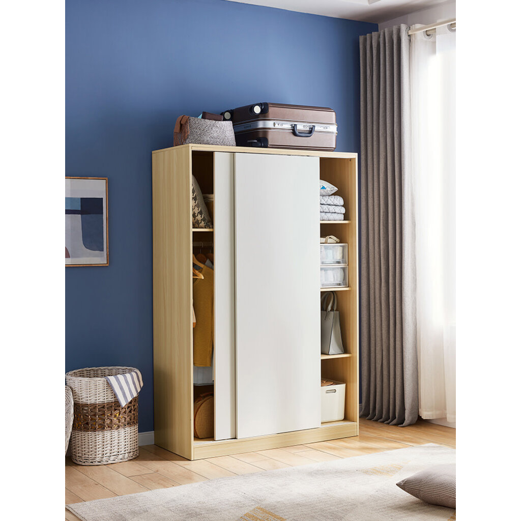 Armoire 2 portes coulissantes 120 cm - Blanc et bois