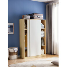 Armoire 2 portes coulissantes 120 cm - Blanc et bois