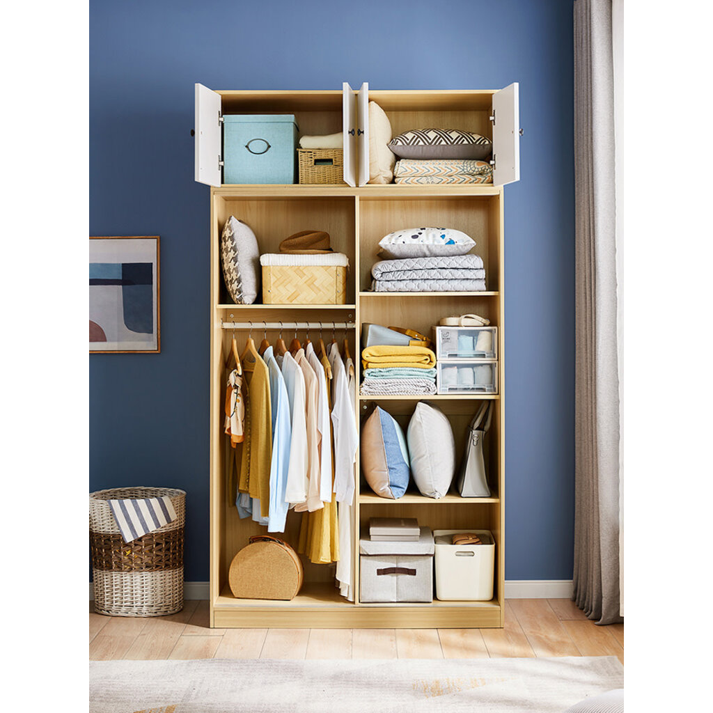 Armoire 2 portes coulissantes 120 cm - Blanc et bois