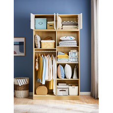 Armoire 2 portes coulissantes 120 cm - Blanc et bois