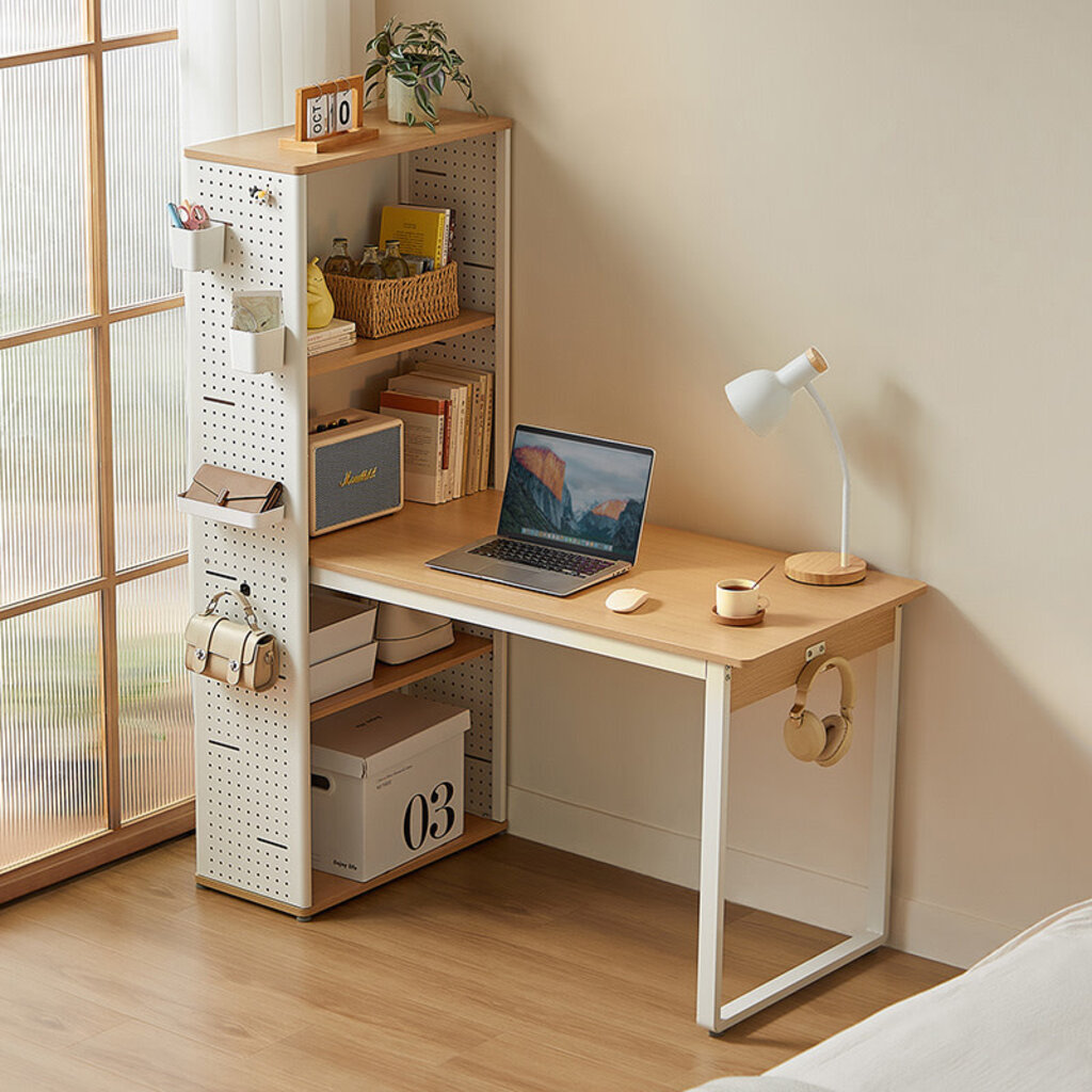 Bureau-étagère 120 cm - Blanc et bois