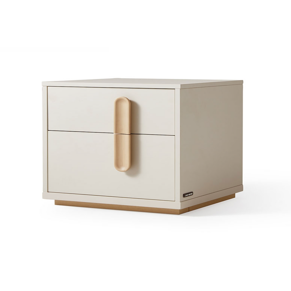 Table de chevet 2 tiroirs - Blanc poignets bois