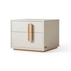 Table de chevet 2 tiroirs - Blanc poignets bois