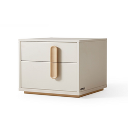 Table de chevet 2 tiroirs - Blanc poignets bois