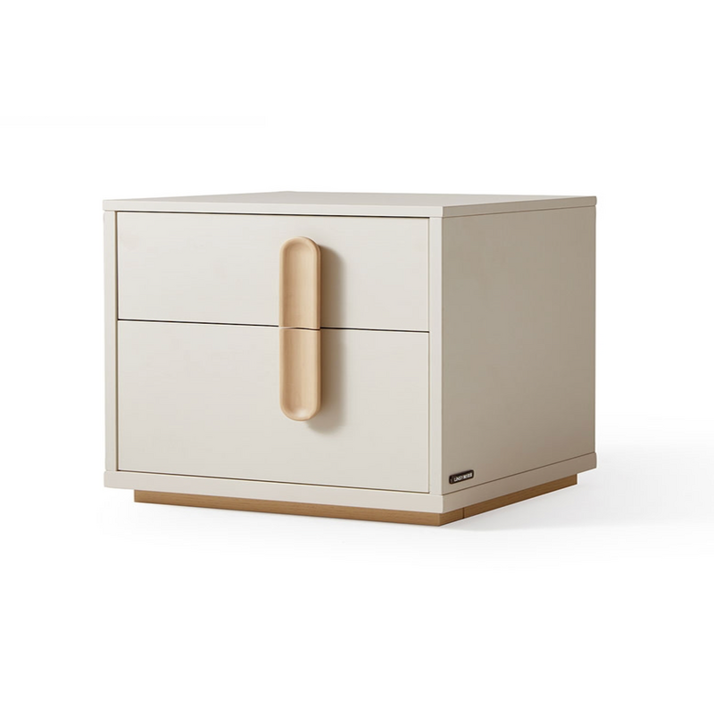 Table de chevet 2 tiroirs - Blanc poignets bois