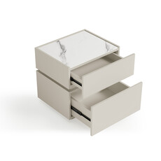 Table de chevet avec éclairage et dessus en pierre frittée polie - blanc