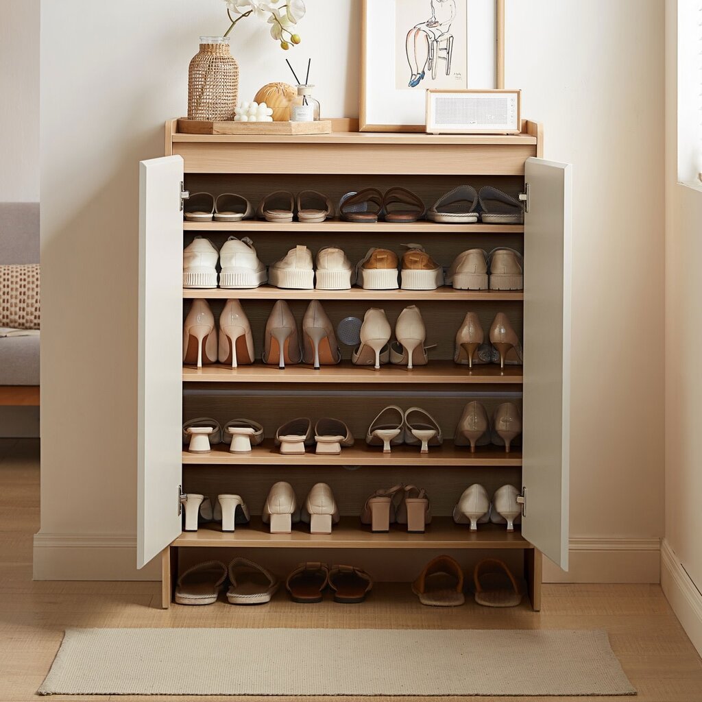 Meuble à chaussures 2 portes 80 cm - Beige et bois