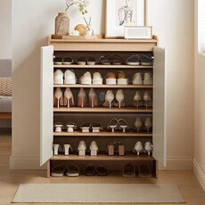 Meuble à chaussures 2 portes 80 cm - Beige et bois