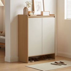 Meuble à chaussures 2 portes 80 cm - Beige et bois