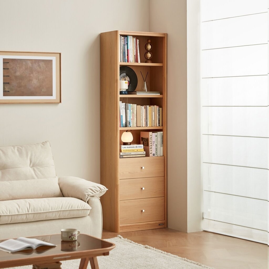 Bibliothèque étagères 3 tiroirs 60 cm - bois
