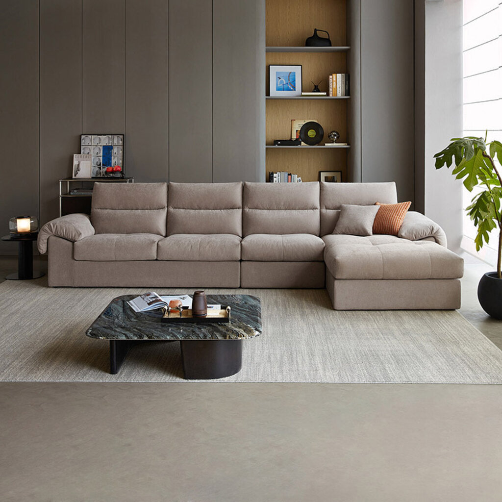 Canapé d'angle déhoussable 4 places + méridienne Droite 300x178x90 cm - Gris