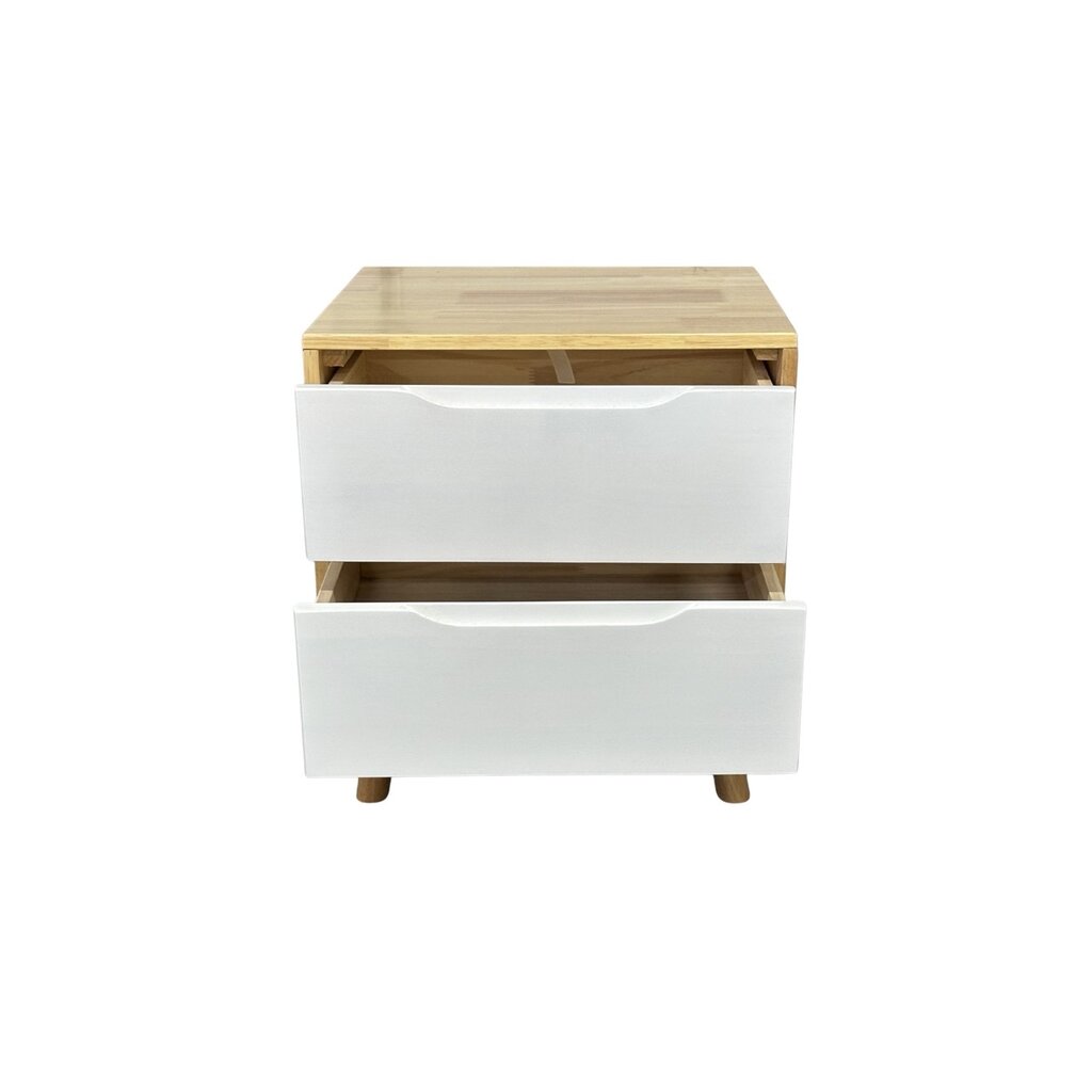 Table de chevet 2 tiroirs en hévéa 45x40x50 Cm Blanc