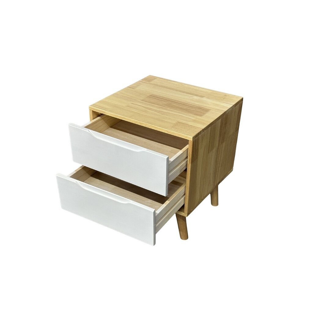 Table de chevet 2 tiroirs en hévéa 45x40x50 Cm Blanc