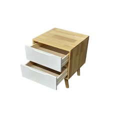 Table de chevet 2 tiroirs en hévéa 45x40x50 Cm Blanc
