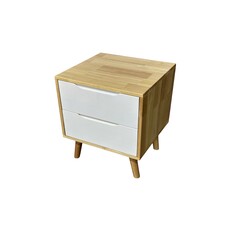Table de chevet 2 tiroirs en hévéa 45x40x50 Cm Blanc