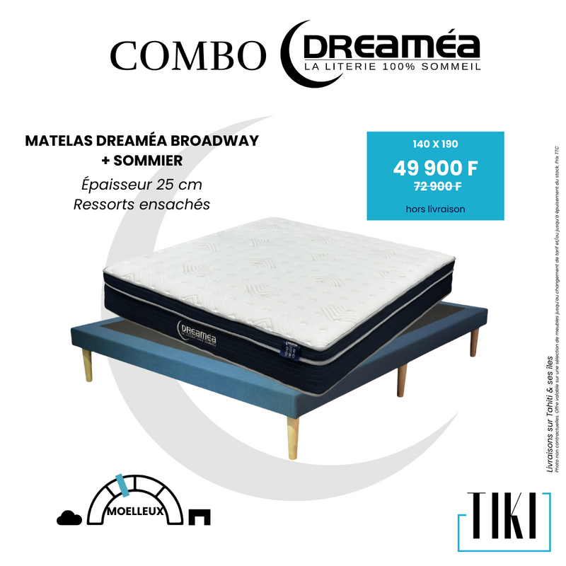 Combo Matelas BROADWAY 140x190x25 Cm + Sommier 10 Cm
