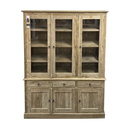 Vaisselier 6 portes dont 3 vitrées & 3 tiroirs 150x45x210 cm Cérusé (BT-1460)