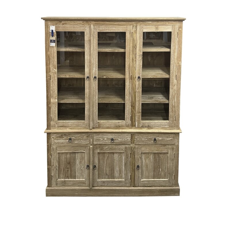 Vaisselier 6 portes dont 3 vitrées & 3 tiroirs 150x45x210 cm Cérusé (BT-1460)