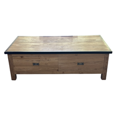 Table basse bois brut 4 tiroirs plateau noir 140x70x45 Cm