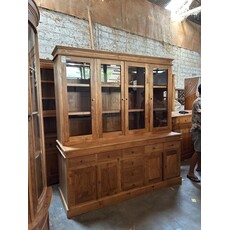 Vaisselier en Teck 8 portes dont 4 vitrées et 4 tiroirs 180x40x200 cm Cérusé