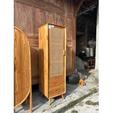 Armoire 1 porte rotin 2 tiroirs 50x45x175 cm Brut WB
