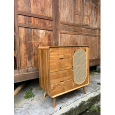 Buffet 4 tiroirs 1 portes rotin 85x45x100 Cm