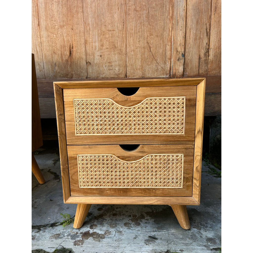 Tablet de chevet 2 tiroirs rotin 45x40x50 cm Brut WB