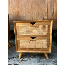 Tablet de chevet 2 tiroirs rotin 45x40x50 cm Brut WB