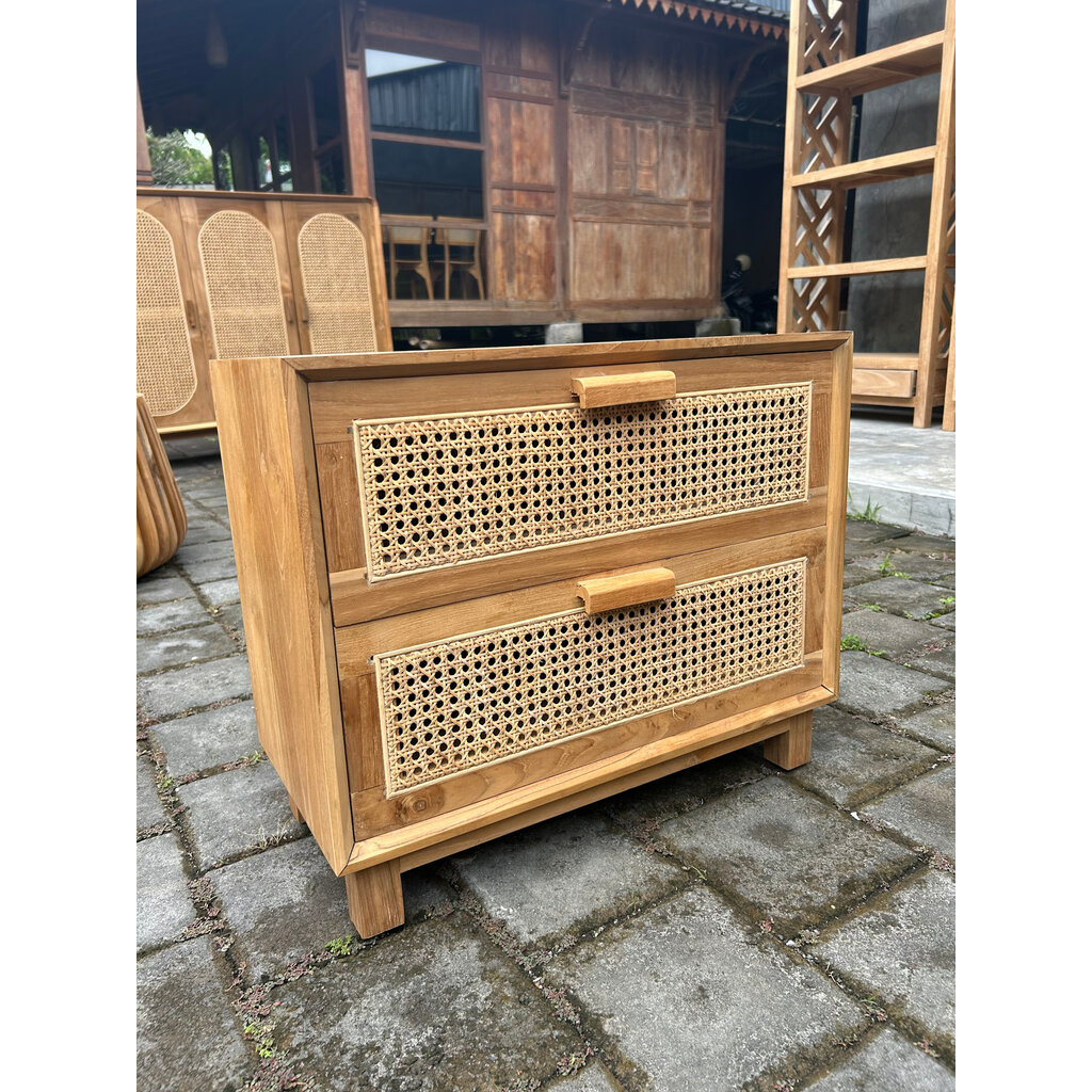 Tablet de chevet 2 tiroirs rotin 60x30x50 Cm Brut WB