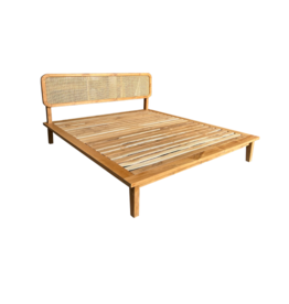 Lit avec tête de lit rotin ronde