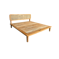 Lit avec tête de lit rotin ronde
