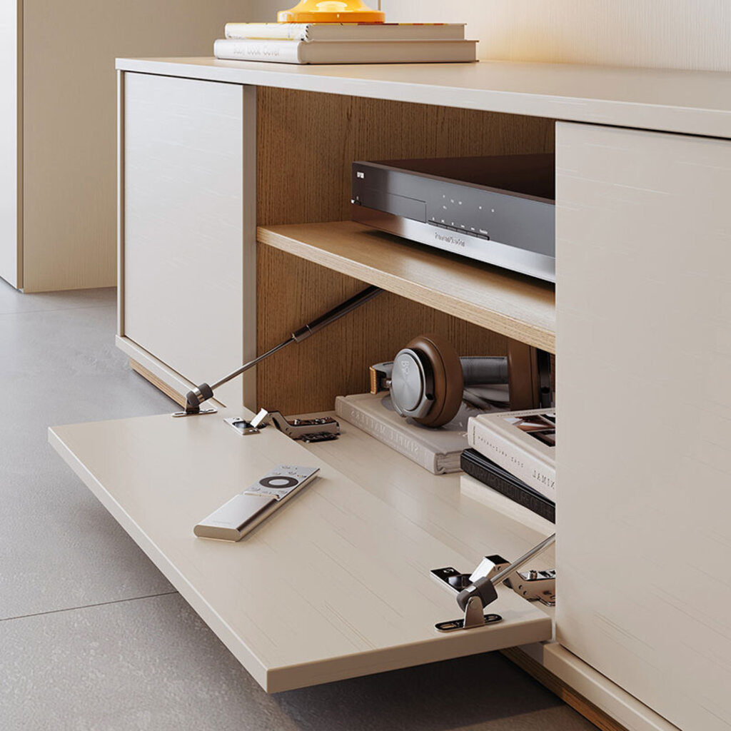 Meuble TV 3 portes 1 tiroir 200x41x40 cm Gris Bois