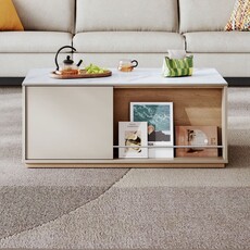 Table basse 1 tiroir 1 porte 100x50x41 cm Gris et Bois