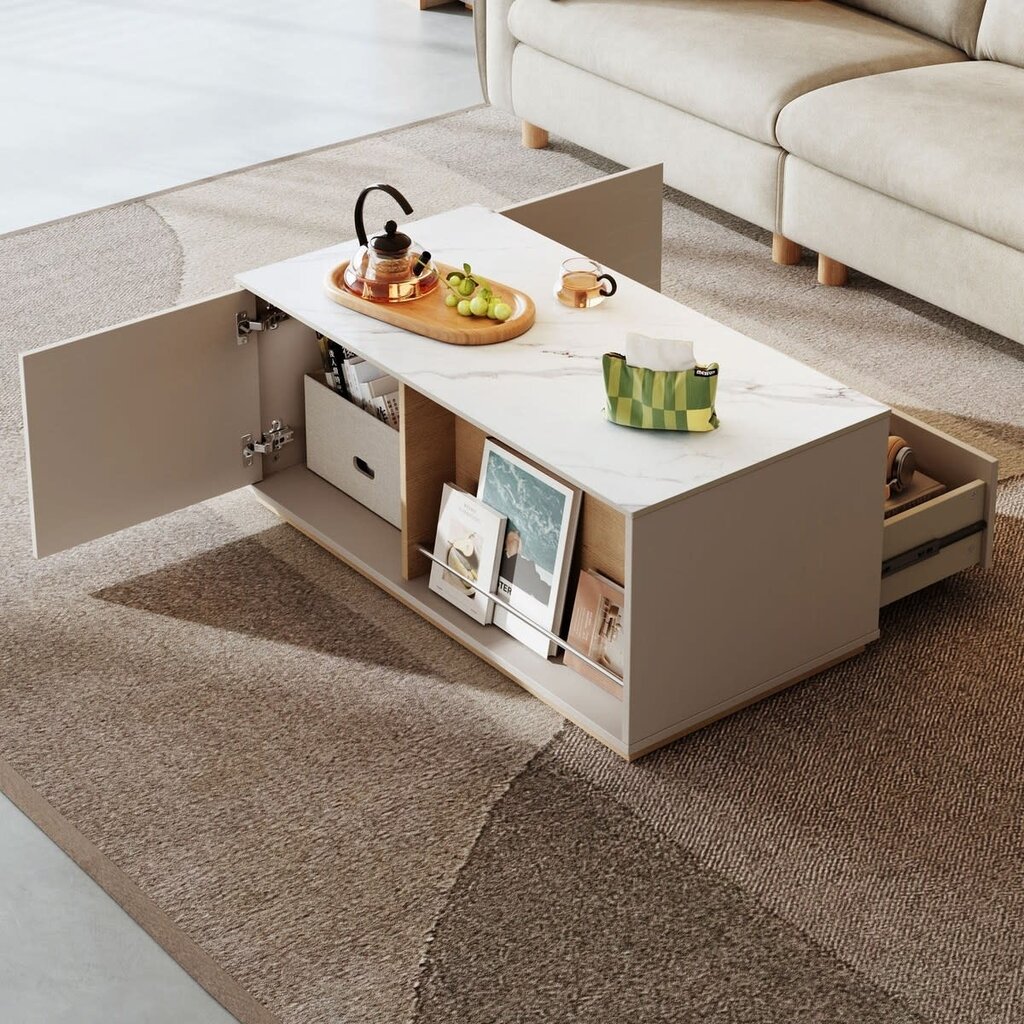 Table basse 1 tiroir 1 porte 100x50x41 cm Gris et Bois