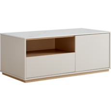 Table basse 1 tiroir 1 porte 100x50x41 cm Gris et Bois