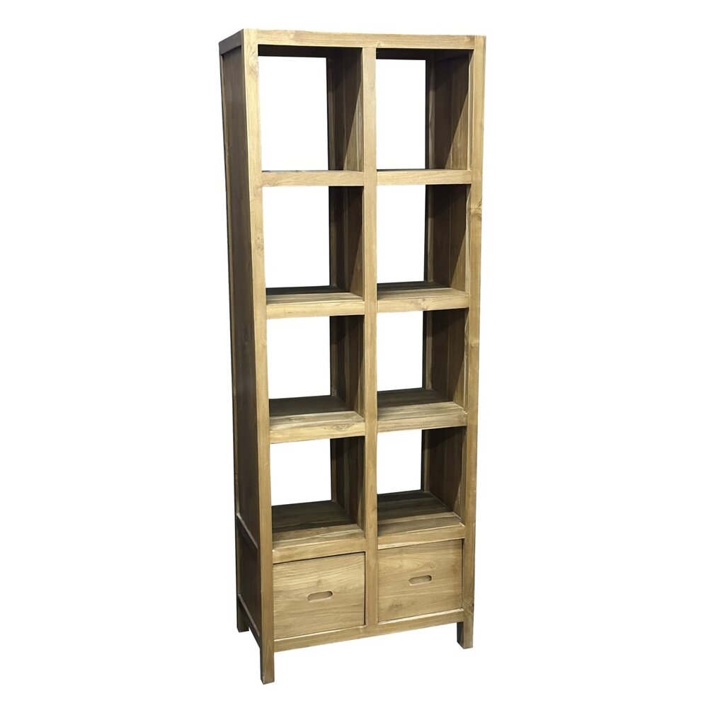 Bibliothèque en teck 8 cases 2 tiroirs 72x40x195 Cm Waxed