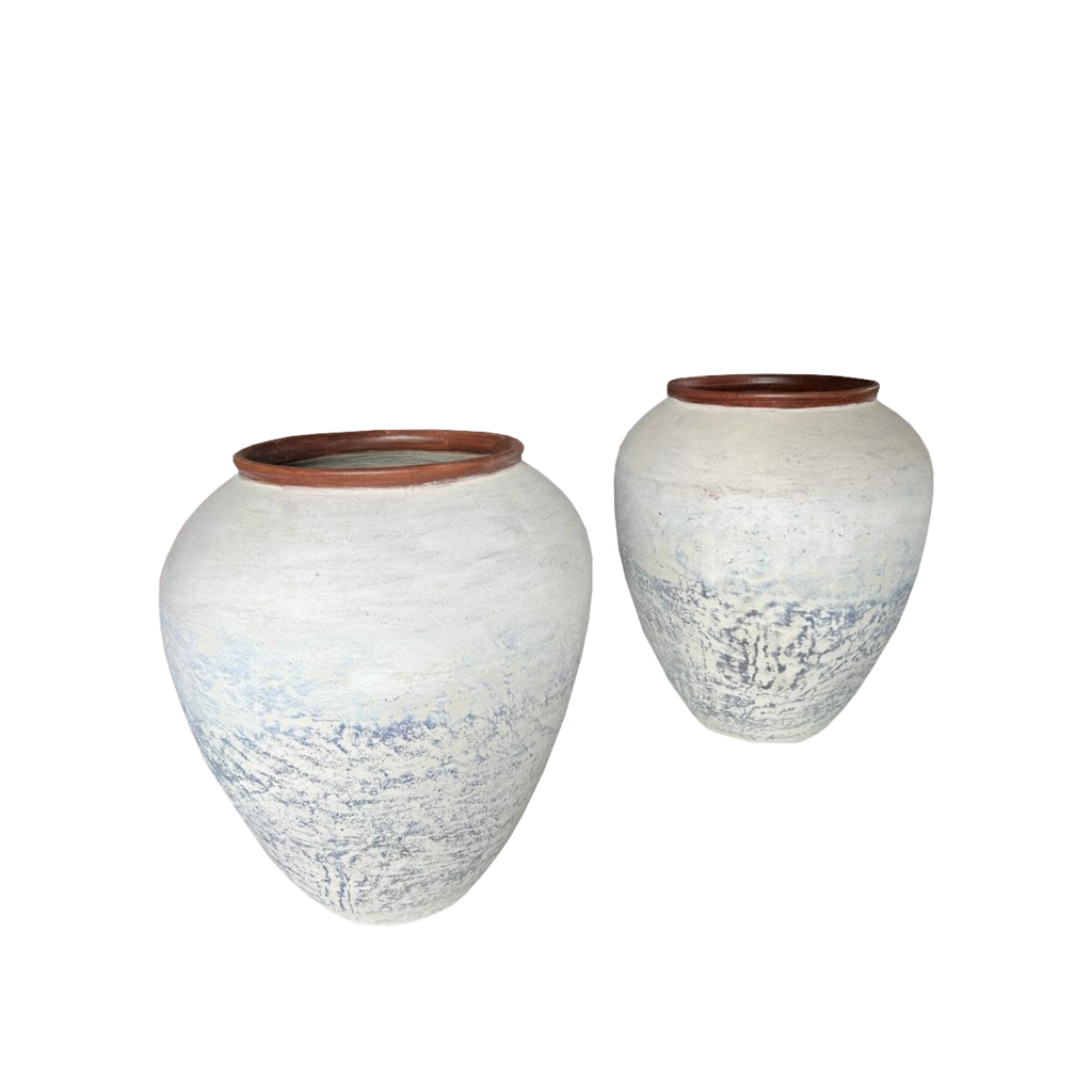 Vase blanc bordures marron