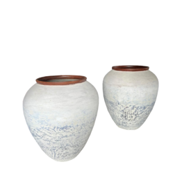 Vase blanc bordures marron