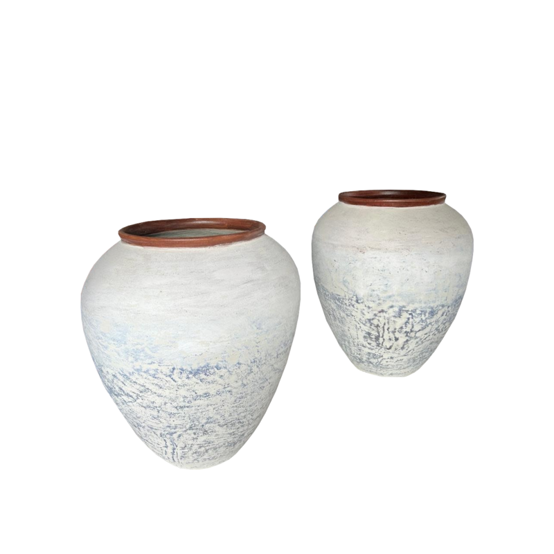 Vase blanc bordures marron