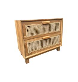 Tablet de chevet 2 tiroirs rotin 60x30x50 Cm Brut WB